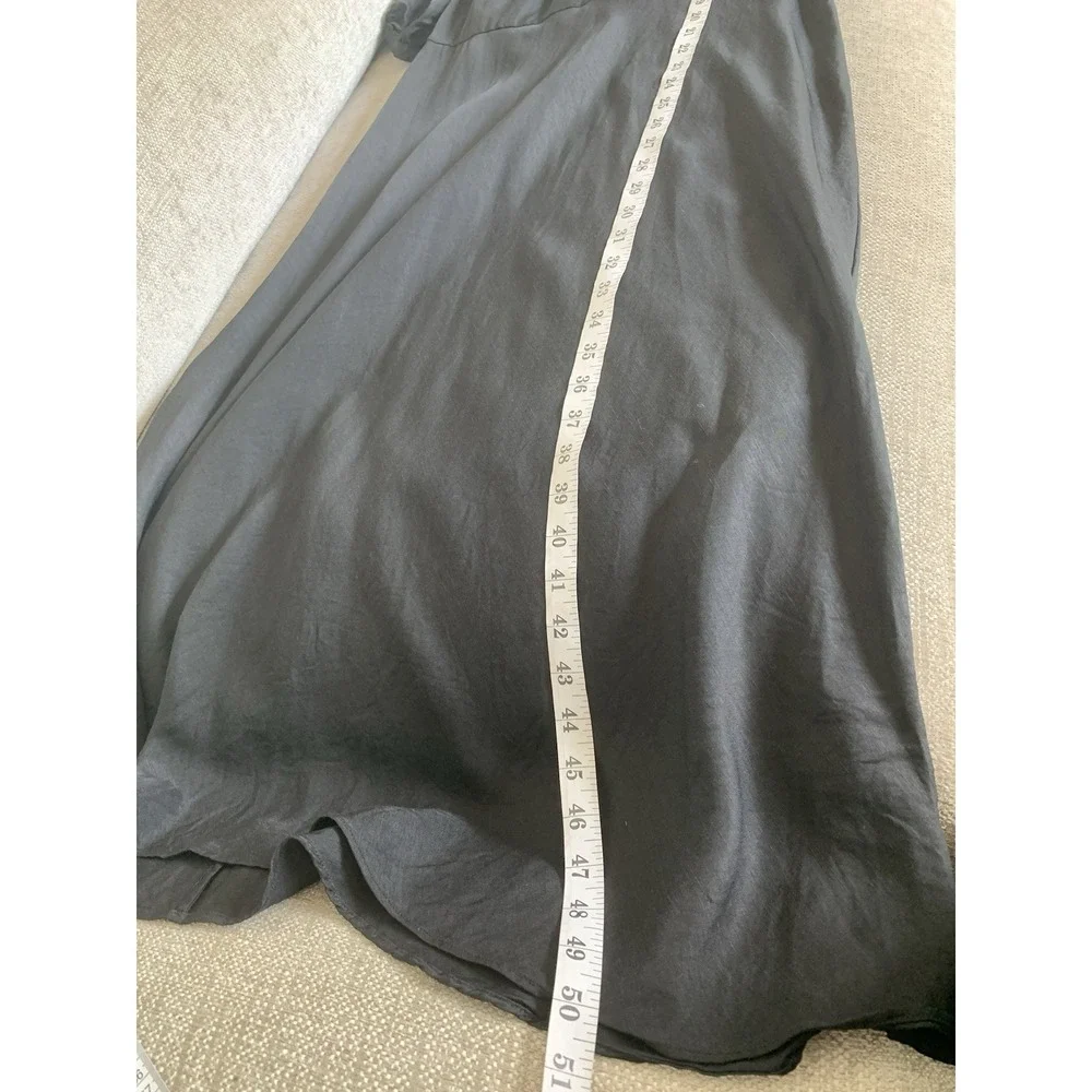 Banana Republic Viscose Linen Midi/Maxi Black Dress 12 Puff Sleeve Silky Tie - Picture 12 of 12